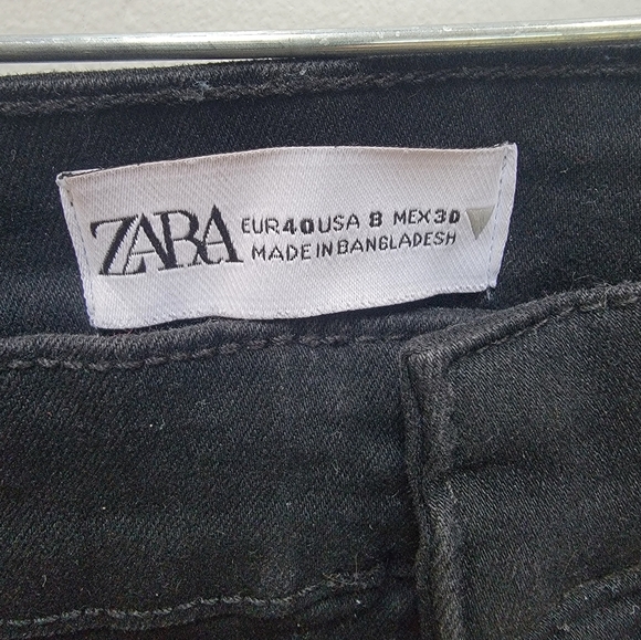 Zara Black Denim Jeans w/White Stitching Split Ankles Size 8 - Picture 5 of 5